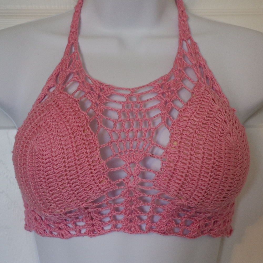 Crochet bathing suit top Pink